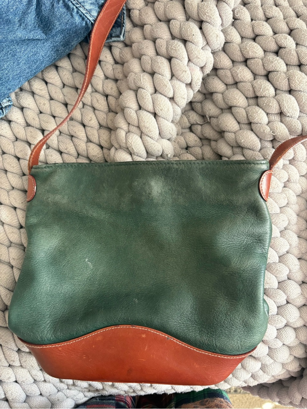 Tignanello Green and Brown Leather Two-Tone Crossbody Bag